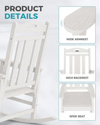 Ciokea Oversized Outdoor Rocking Chairs Set of 3, 380lbs Heavy-Duty Large Patio - Image 6