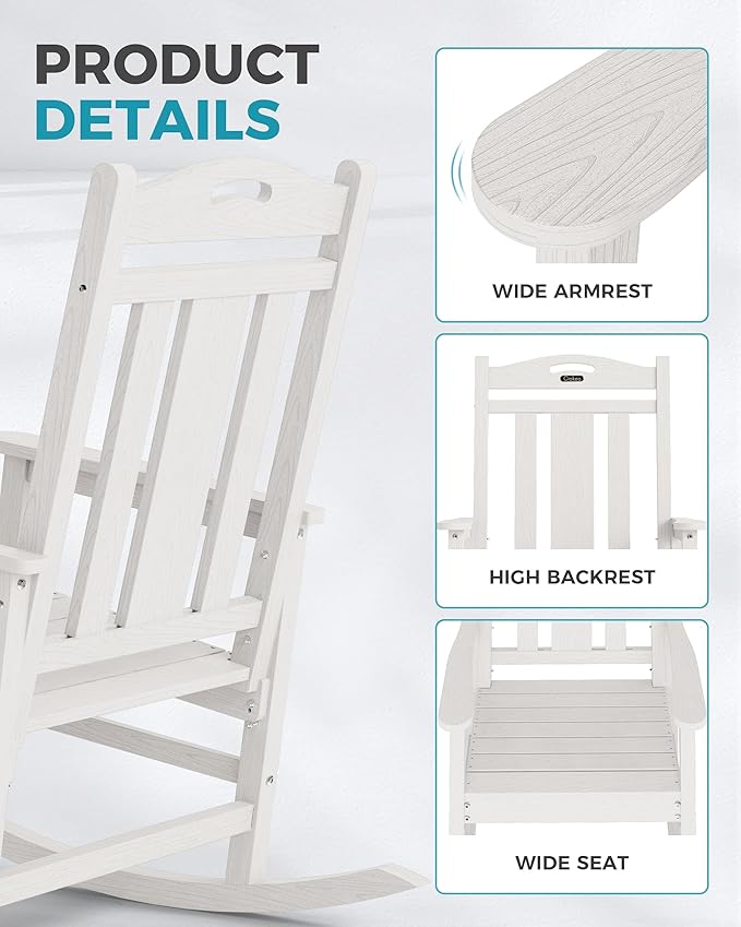 Ciokea Oversized Outdoor Rocking Chairs Set of 3, 380lbs Heavy-Duty Large Patio - Image 6