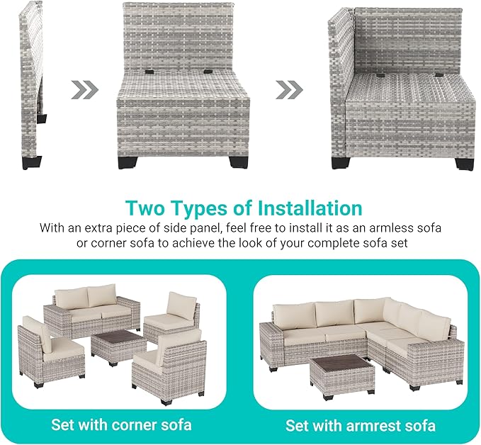 6-Piece Outdoor Patio Furniture Set Wicker Sectional Sofa Set, Patio - Image 3