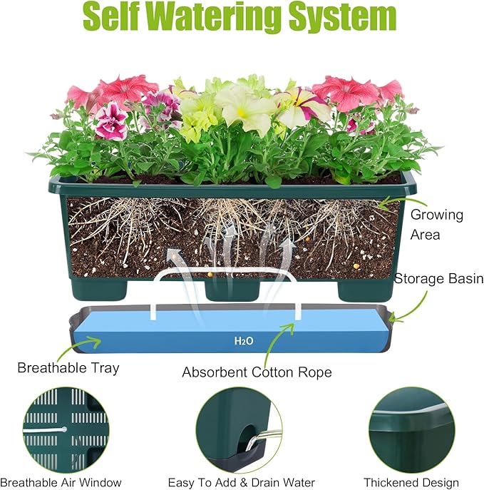 Window Box Planter 8 Pcs, 17 Inches Rectangle Flower Pots - Image 2