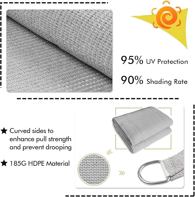 KANAGAWA Sun Shade Sail Curved 16'X20' Gray Rectangle Outdoor Shade Cover UV - Image 3