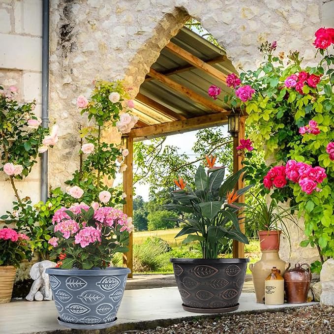 3 Pack Flower Pots Outdoor 11 Inch Plant Pots Indoor, - Image 4