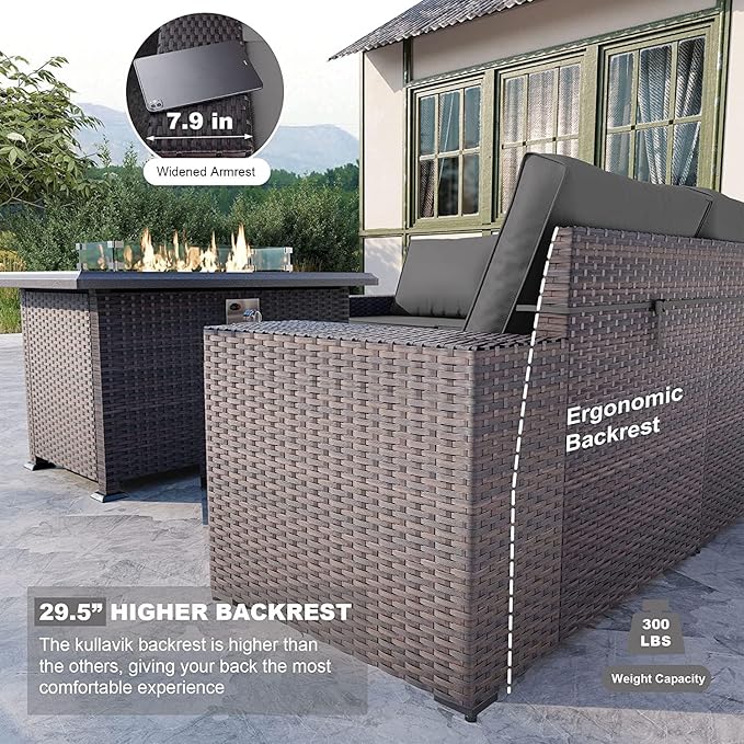 Kullavik 10 Pieces Outdoor Patio Furniture Set, PE Wicker Rattan Sectional Sofa - Image 2