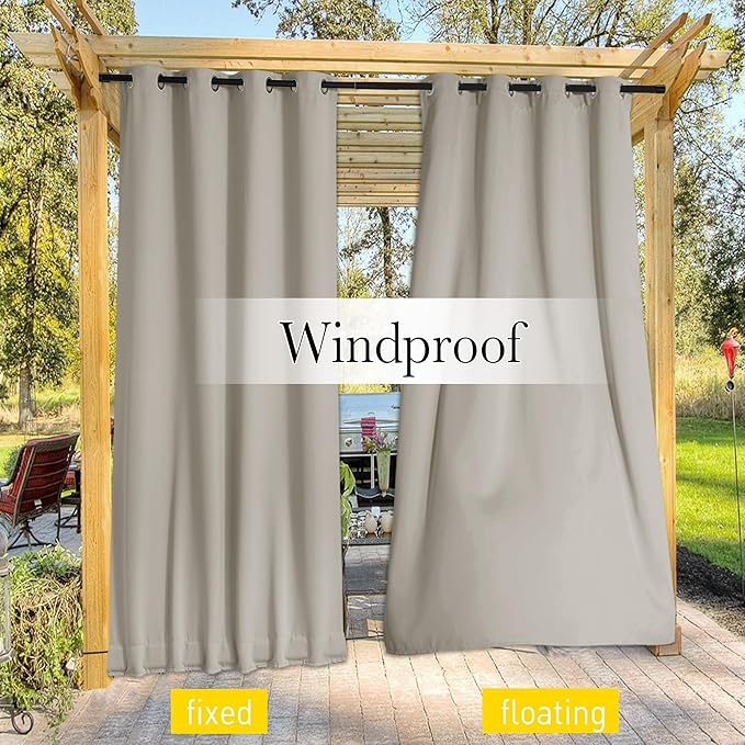 NICETOWN 2 Panels Waterproof Outdoor Curtains Fixed Grommet & Back Tab on Top & - Image 6