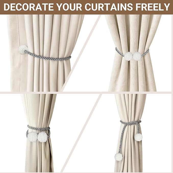 Hion Magnetic Curtain Tiebacks Grey 6 Pack, Curtain Tiebacks Buckles Holdbacks - Image 5