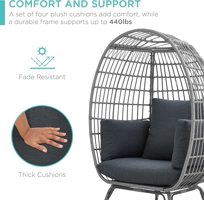 Best Choice Products Wicker Egg Chair, Oversized Indoor Outdoor Lounger - Image 6