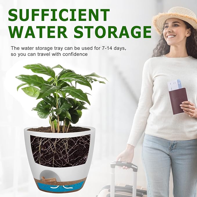 Plant Pots 10/9/8/7.5/7 Inch Self Watering Pots, Plastic Flower Pots, Nursery - Image 5
