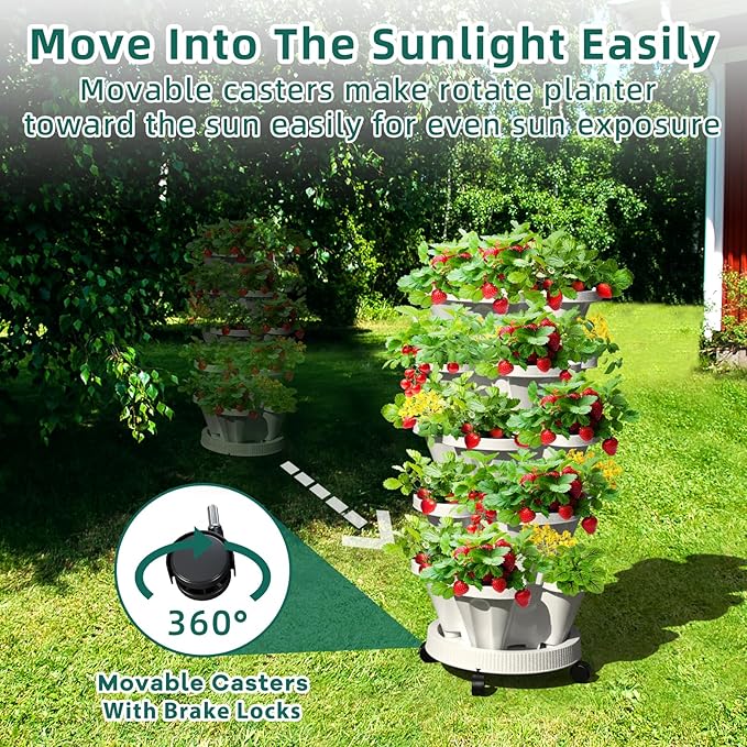 6 Tiered Strawberry Planters, Vertical Garden Tower, Stacking Planter - Image 4