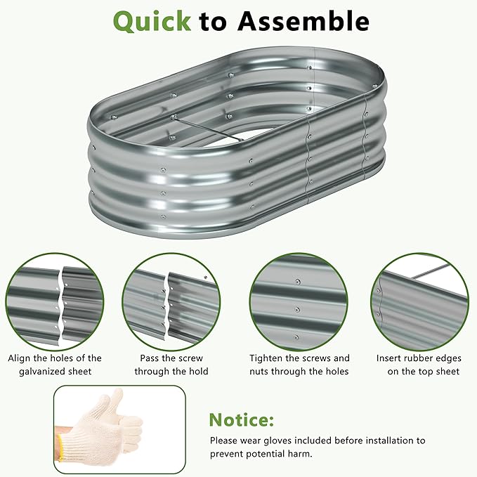 4x2x1ft Galvanized Oval Raised Garden Bed, Outdoor Planter Box Metal Patio Kit - Image 4