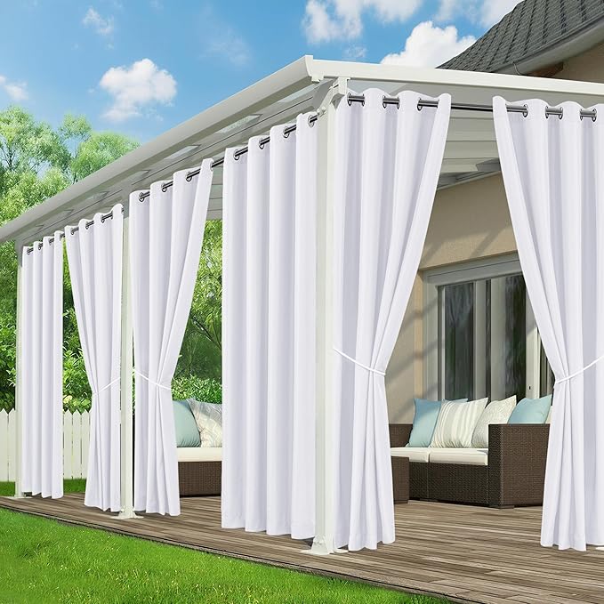 White Outdoor Curtains for Patio Waterproof by RichSets