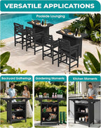 SERWALL Outdoor Bar Table Set – HDPE Black Patio Bar Cabinet - Image 8