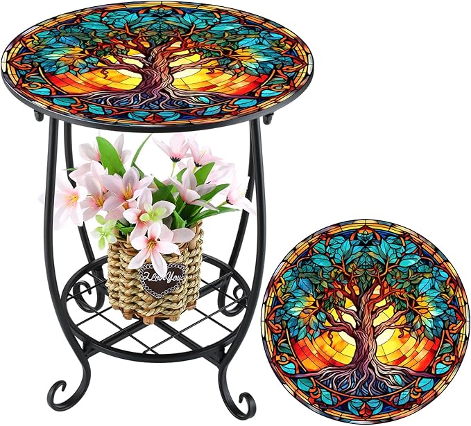 Outdoor Side Table Round Small Mosaic Patio Accent Indoor End Plant Coffee Tea by Cinnvoice