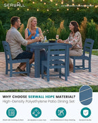 SERWALL Outdoor Dining Set for 4, HDPE Square Table and Chairs Set All Weather - Image 2