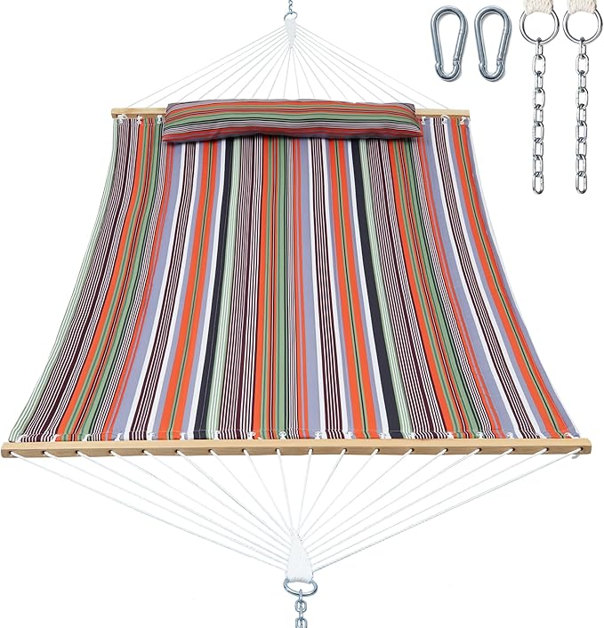 2 Person 12FT Hammocks for Outside, Double Quilted Fabric Outdoor Hammock by GafeteOutdoorLiving