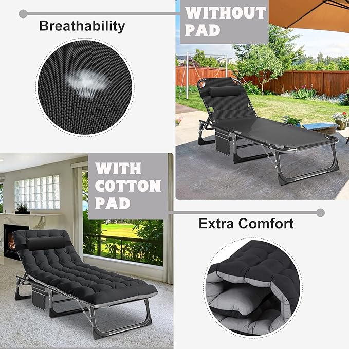 ABORON Heavy Duty Tanning Chair, Outdoor 5-Position Folding Chaise Lounge Chair - Image 4