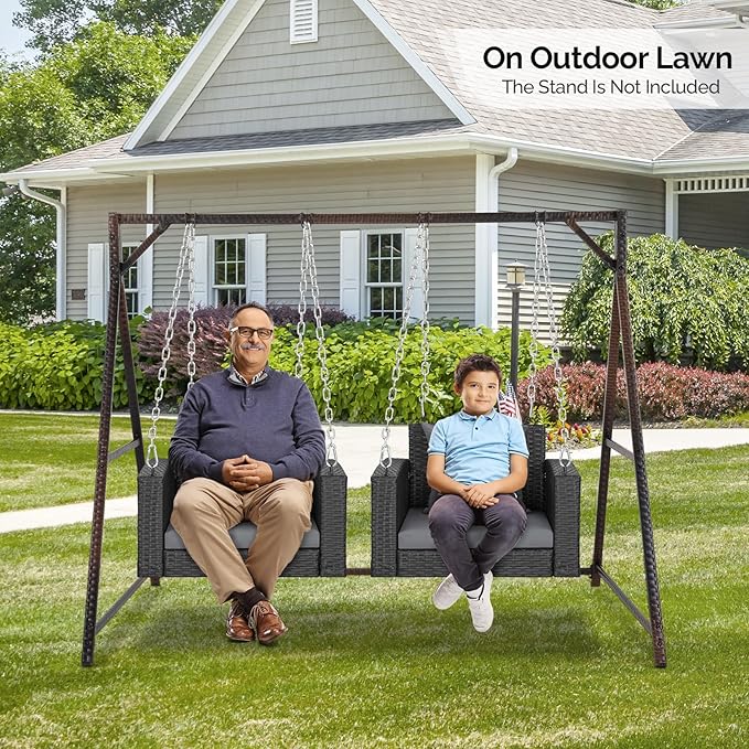 VINGLI 2.2 FT 1-Person Use Rattan Porch Swing Outdoor Support 440 LBS - Image 7