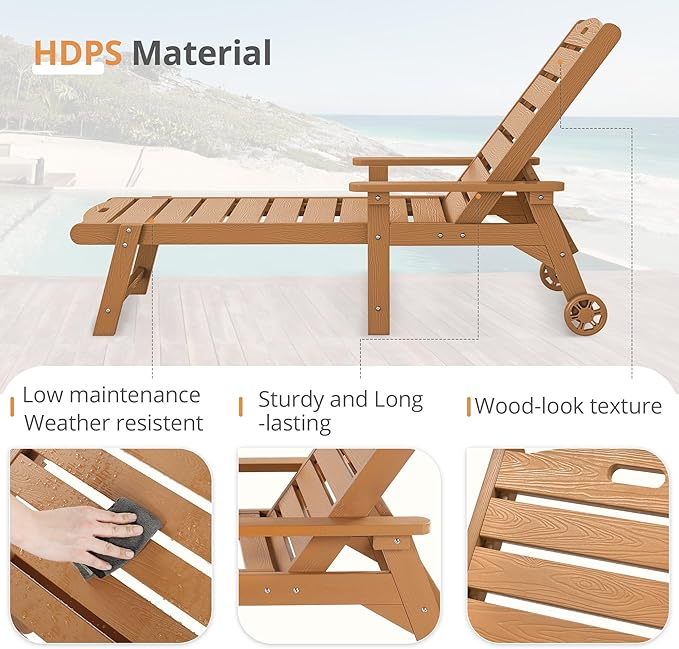 LUE BONA Outdoor Chaise Lounge, HDPS Chaise Lounger, 5 Positions Adjustable - Image 7