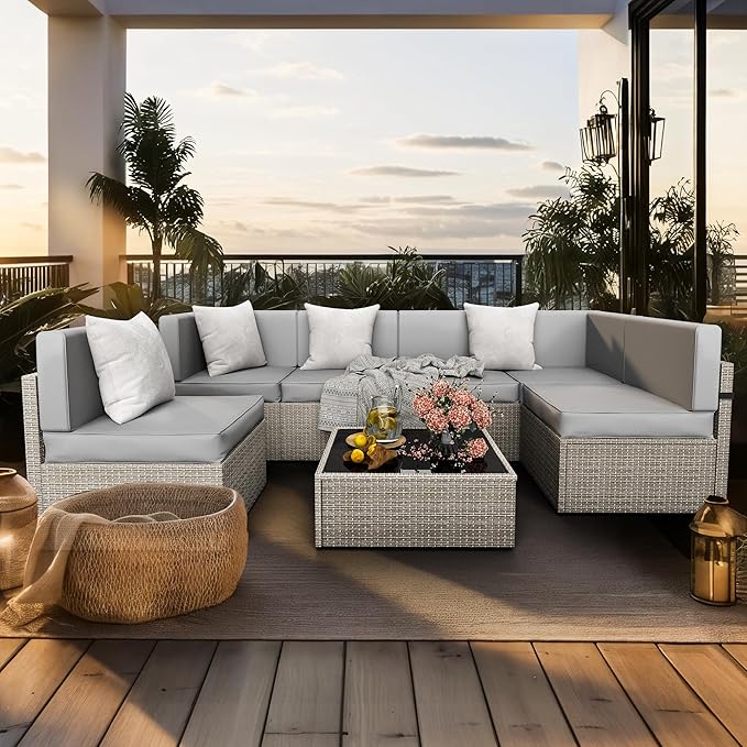 Pamapic 7-Piece Outdoor Sectional Furniture Set, All-Weather Wicker Patio Sofa - Image 3