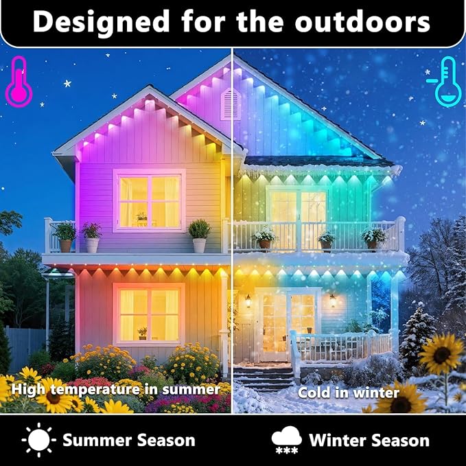 300FT/90M Permanent Outdoor RGB Lights, IP67 Waterproof Smart Eave Lighting - Image 3