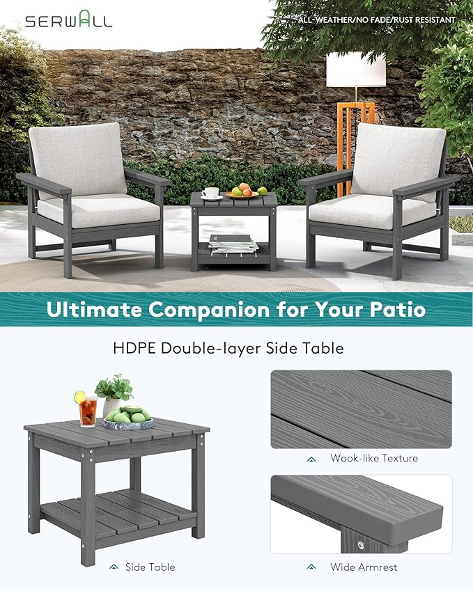 SERWALL HDPE Patio Sofa Set, 3-piece Sectional Outdoor Furniture Set, All - Image 6