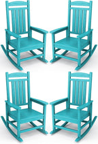 KINGYES HDPE Outdoor Rocking Chair Set of 4, All-Weather Poly Patio Rocking by KINGYES