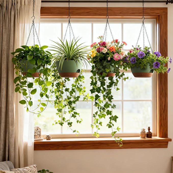 4 Pack 8 Inch Self Watering Hanging Planters - Image 2