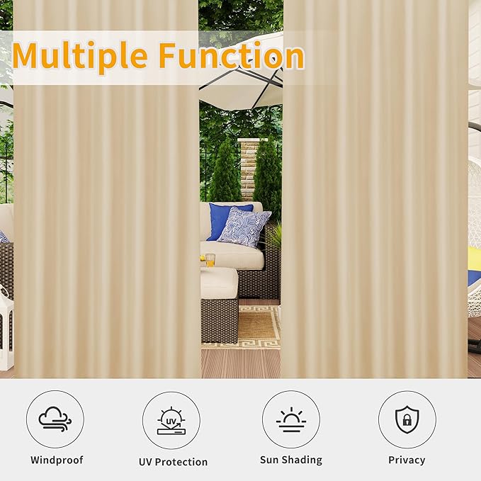 Easy-Going Outdoor Patio Curtains Detachable Tab Top Windproof Weatherproof - Image 5