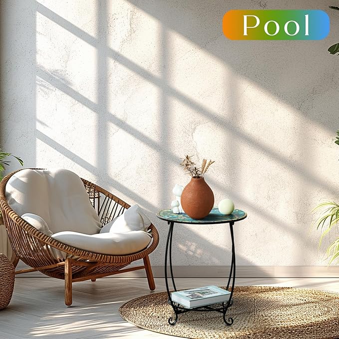 Outdoor Side Table Round Small Mosaic Patio Accent Indoor End Plant Coffee Tea - Image 5