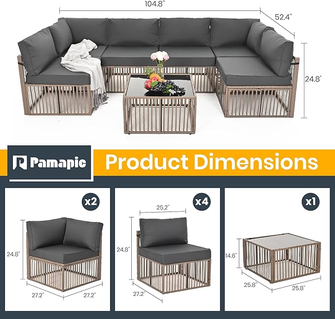 Pamapic 7 Piece Outdoor Sectional Sofa Set, All-Weather Patio Furniture - Image 5