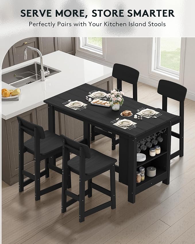 SERWALL Outdoor Bar Table and Chairs Set, 5-Piece HDPE Counter Height Patio - Image 7
