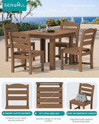 SERWALL Outdoor Dining Set for 4, HDPE Square Table and Chairs Set All Weather - Image 4