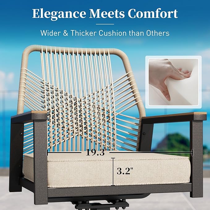 Patio Dining Set 9 Piece, 6 Woven Rattan Fixed Chairs and 2 Swivel Chairs - Image 7