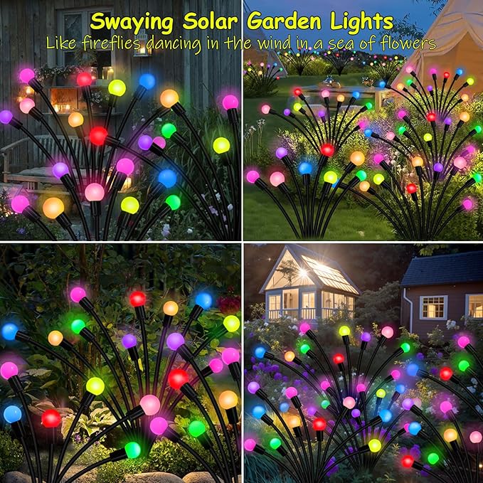 Kohlrabi Solar Garden Lights Outdoor, 4 Pack 40 LED Solar Firefly Lights - Image 4