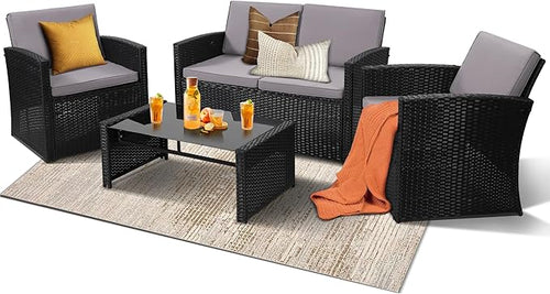 4-Piece Patio Furniture Set, Wicker Outdoor Rattan Sectional Sofa by KROFEM