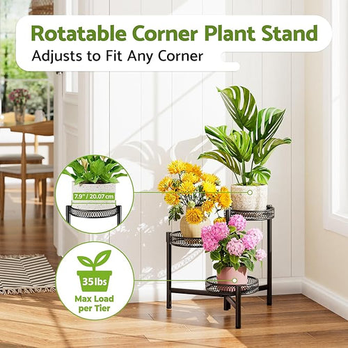 3 Tier Metal Plant Stand Indoor Outdoor, Corner Tall Plant Shelf - Image 2
