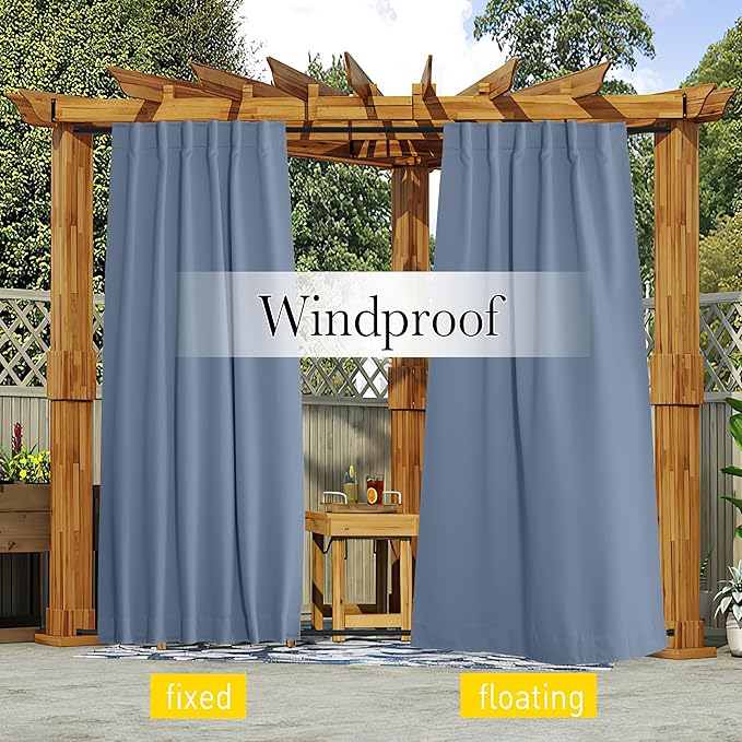 NICETOWN 2 Panels Outdoor Curtains Waterproof Pocket & Back Tab on Top & Bottom - Image 3