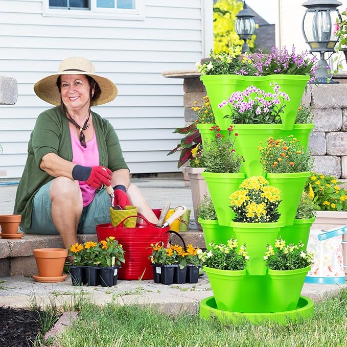 Umigy 2 Set 5 Tier Stackable Planters Vertical Garden Planters - Image 7