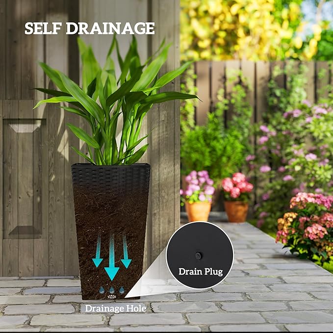Outsunny Tall Planters for Outdoor Plants Set of 3, 24 in Taper Planters - Image 5