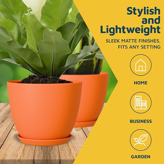 Yellow Plant Pots with Drainage Holes & Saucers 5 Pack, Indoor & Outdoor - Image 3