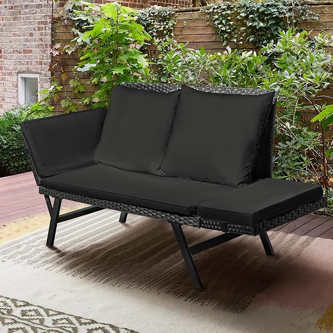 Greesum Outdoor Sofa, Woven Rattan Patio Furniture, Convertible Daybed or - Image 4