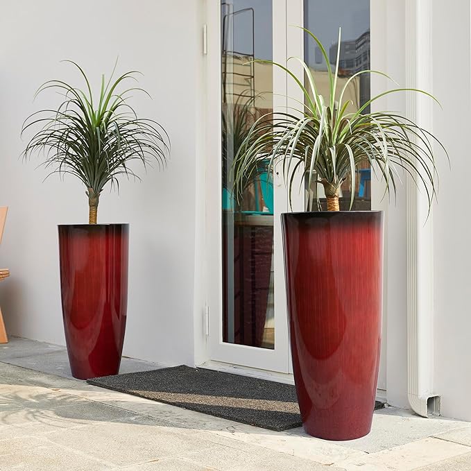 Glitzhome 30" H Oversized Tall Planter, Gradient Red Faux Ceramic Finish - Image 6