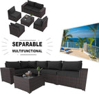 Kullavik 6PCS Outdoor Patio Furniture Set PE Wicker Rattan Sectional Sofa Patio - Image 7