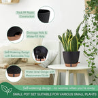 montresor 5-Pack Self-Watering Plastic Plant Pots 5/5.5/6/6.5/7 Inch– Black - Image 3