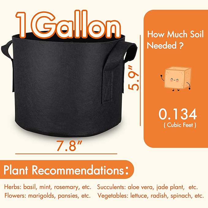 Gardzen 10-Pack 1 Gallon Grow Bags, Aeration Fabric Pots - Image 2