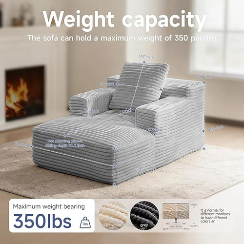 45'' Chaise Lounge Chair Indoor, Corduroy Upholstered Boneless Sofa Bed - Image 2