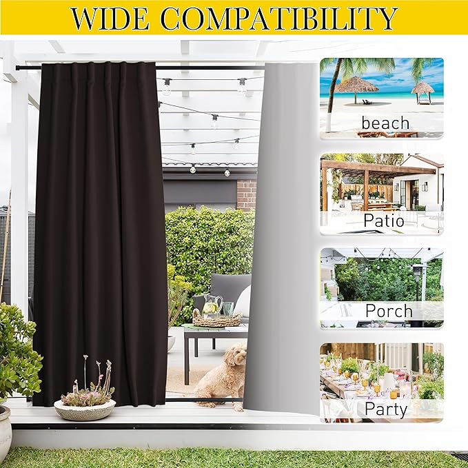 NICETOWN 2 Panels Outdoor Curtains Waterproof Pocket & Back Tab on Top & Bottom - Image 7