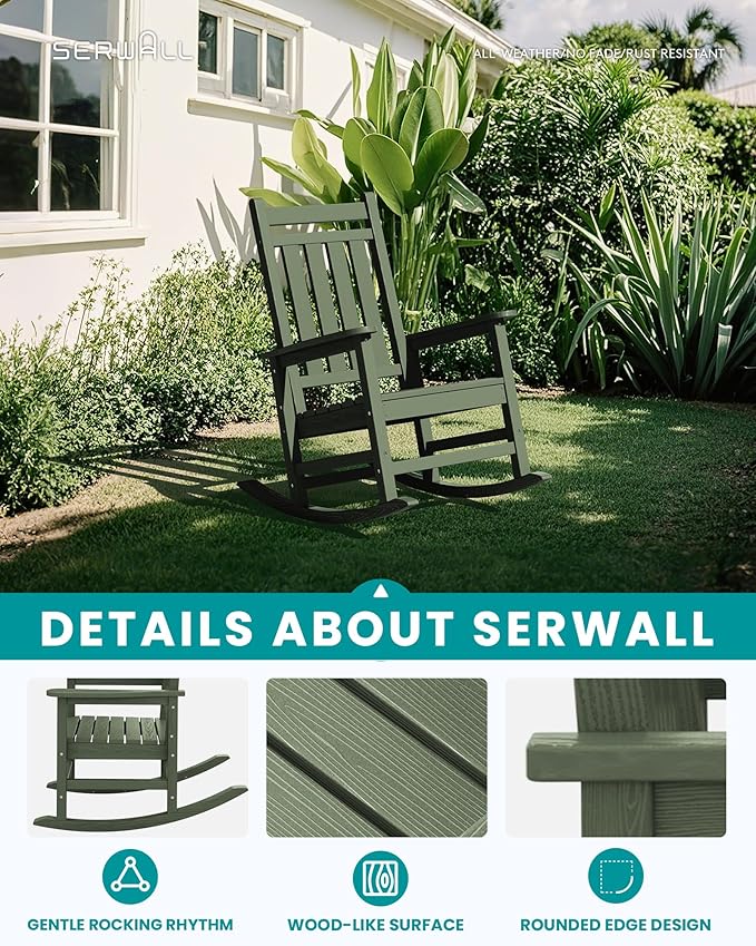 SERWALL Oversized Outdoor Rocking Chair Set of 4, HDPE Rocker - Image 4