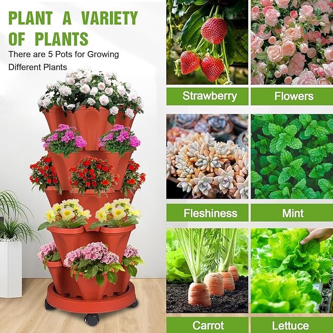 Vertical Strawberry Planter 5 Tier Stackable Tower Herb Planters Stacking - Image 2