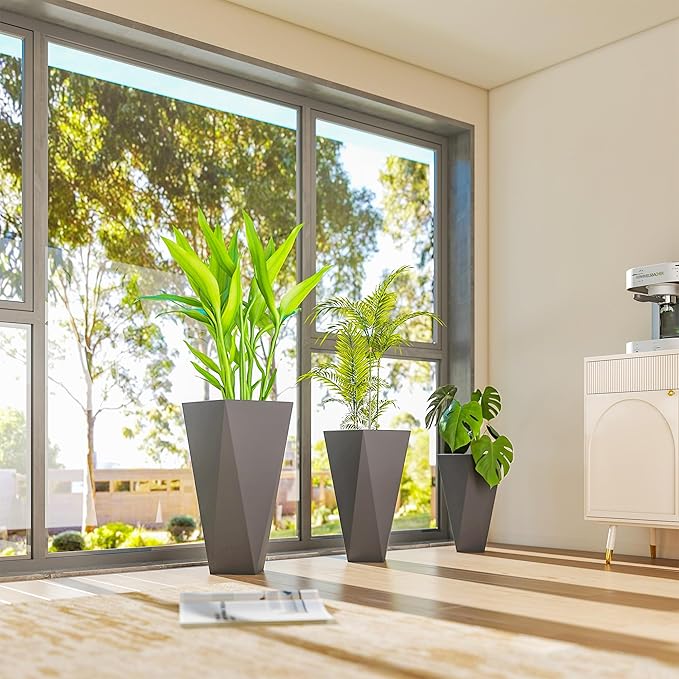 Outsunny Set of 3 Tall Planters, MgO Indoor Outdoor Planters - Image 8