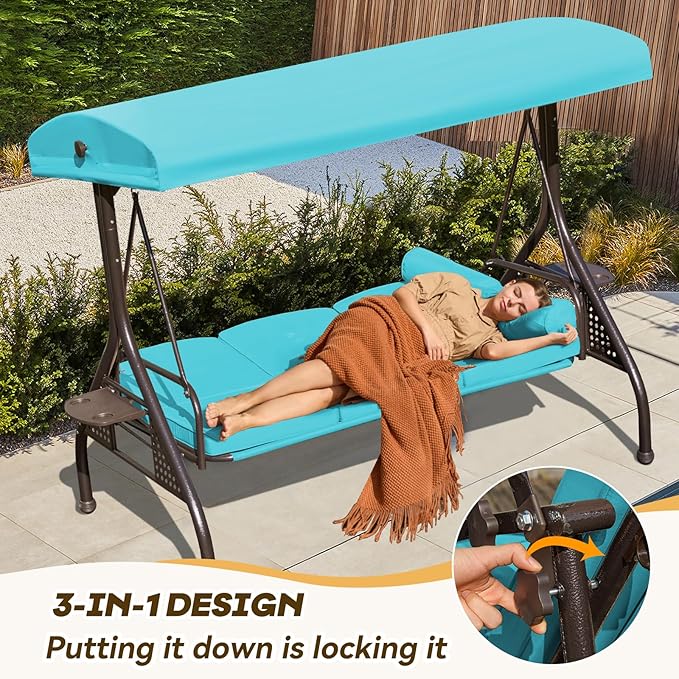 3 in 1 Patio Swing with Adjustable Canopy - Image 5